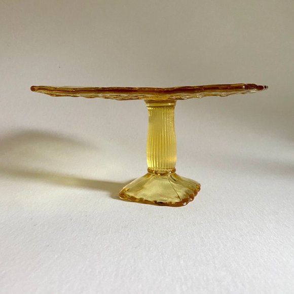 Vintage LE Smith Yellow Depression Glass Pedestal Cake Stand | Rare | 9.5" - Picture 10 of 14